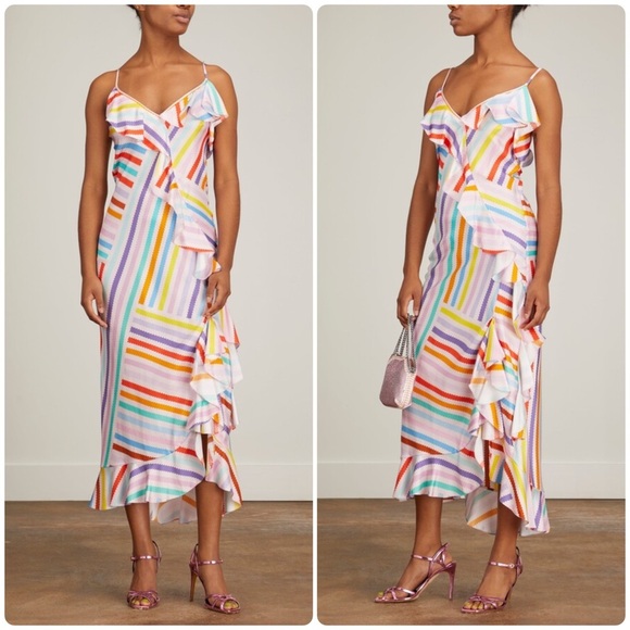 New! Brogger Edith Silk Rainbow Ruffle Slip Dress 🌈 Medium NWT! - Picture 1 of 16